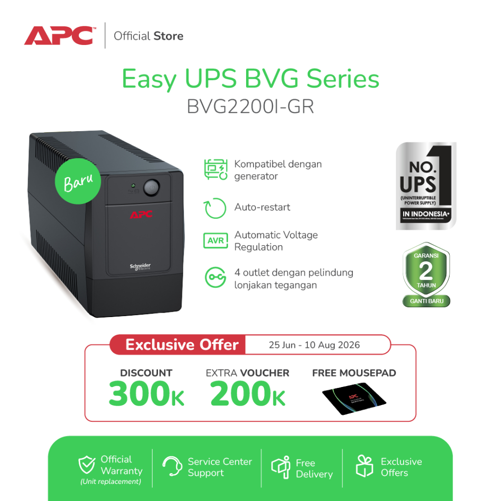 UPS APC Easy UPS BVG 2200VA 1200W BVG2200I-GR Tower 230V Schuko AVR