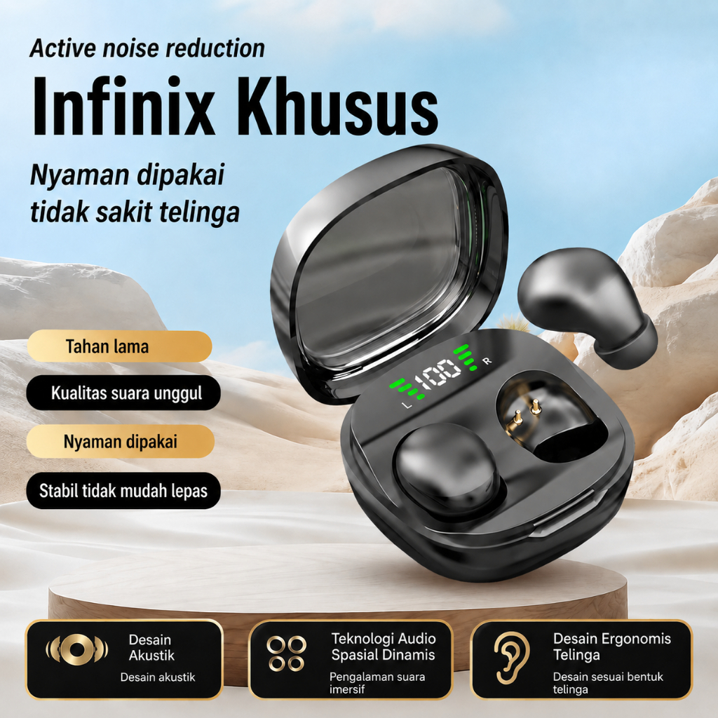 Infinix Khusus True Wireless Bluetooth V5.4 In-Ear TWS Headset Mini Earphones  Tampilan baterai HIFI