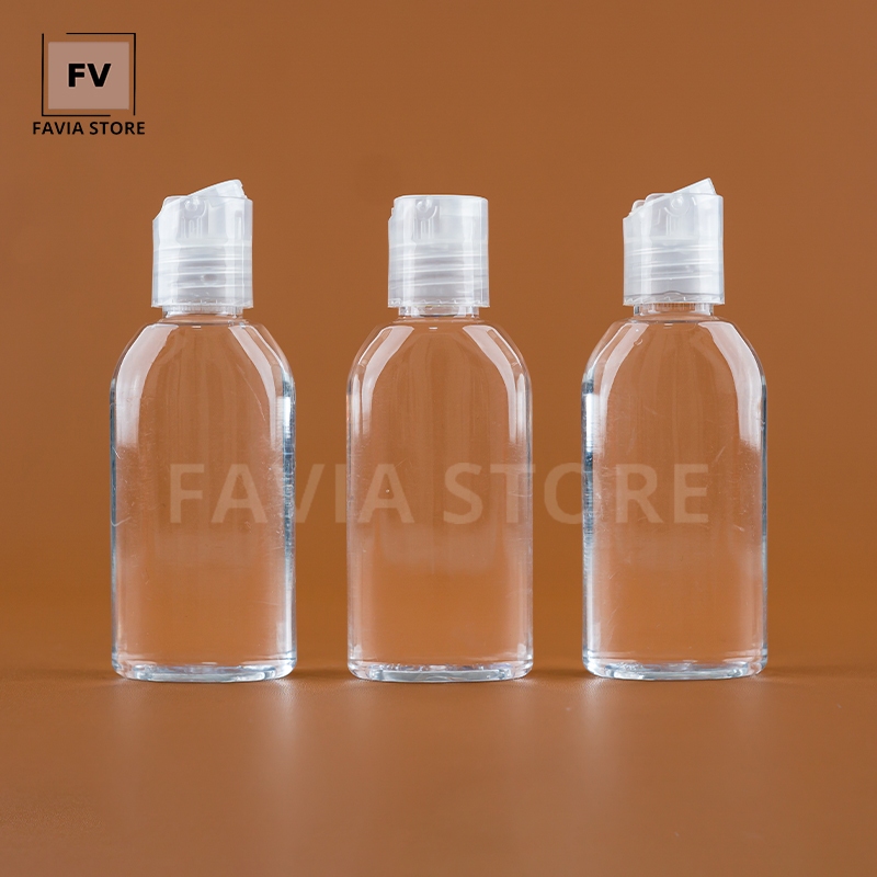 Botol Plastik PET 60ml Bening Tutup Fliptop Putih Gepeng - Praktis, Tahan Lama, Desain Modern