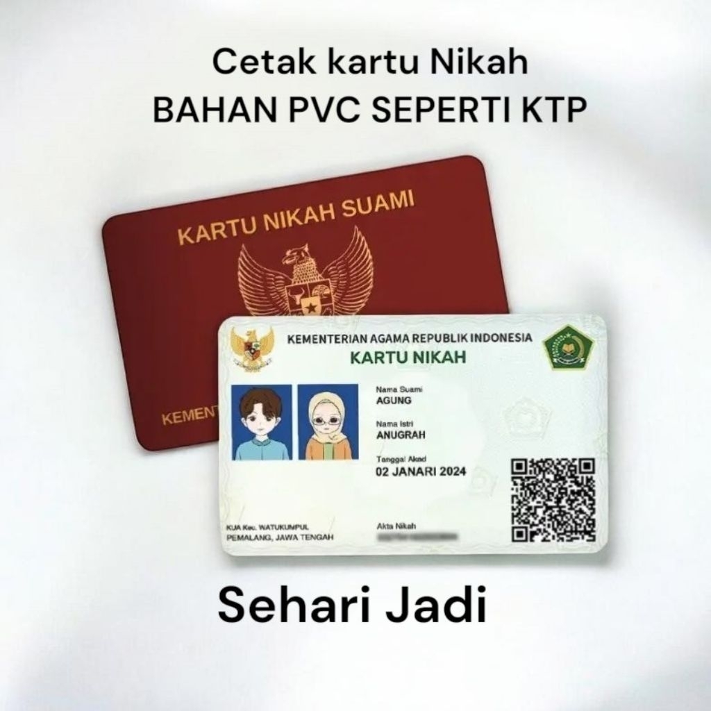 (SEHARI JADI) KARTU WEDDING CARD PERNIKAHAN 2 SISI BAHAN PVC ID CARD TEBAL TAHAN AIR DAN TAHAN Air