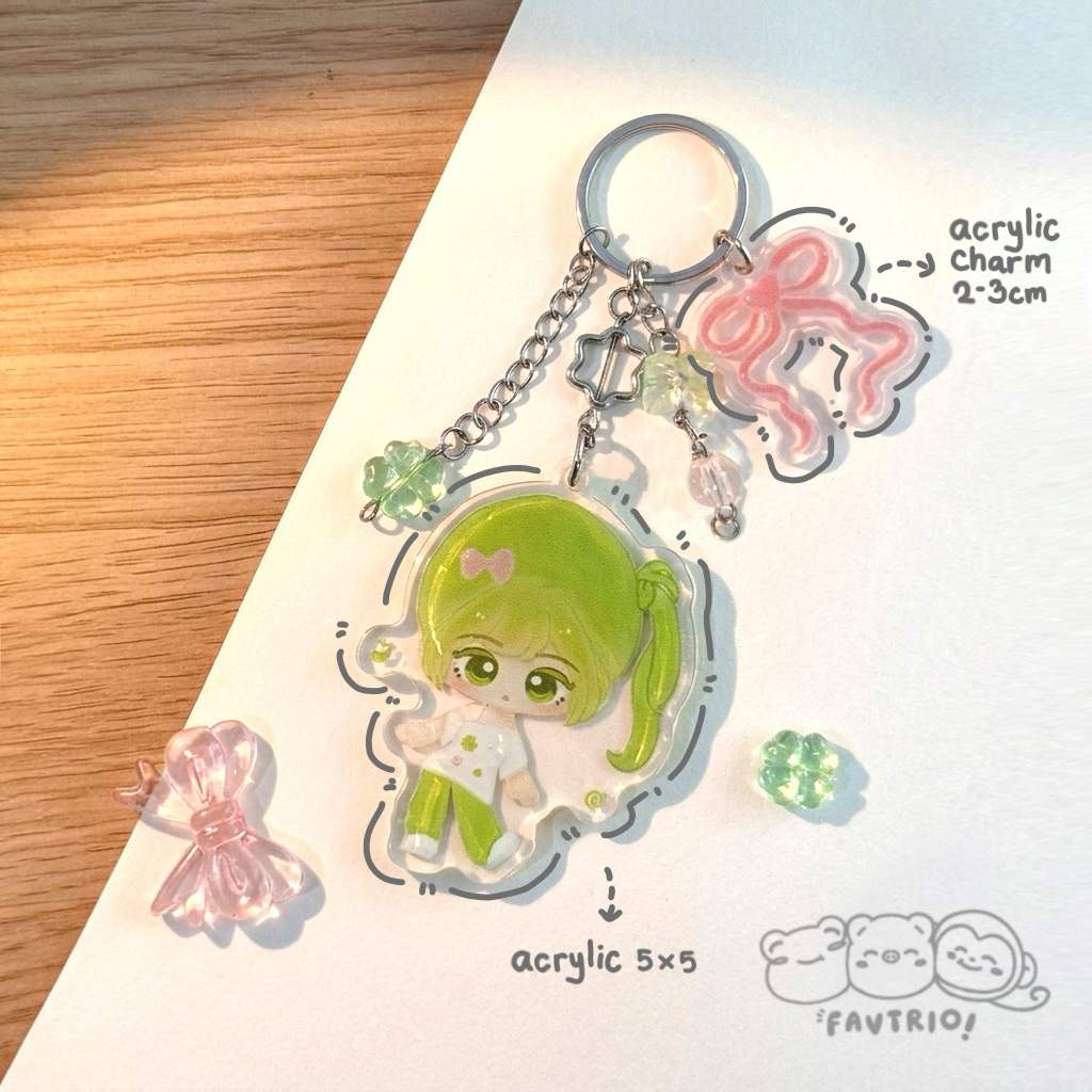 Custom Acrylic Chibi Keychain + Custom Charm | Art Commission | Custom Gantungan Kunci Akrilik