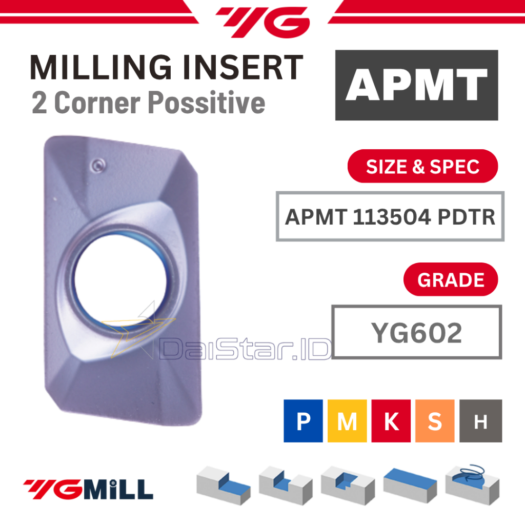 YG-1 Insert APMT 113504 PDTR YG 602 Insert Milling 1135 Shoulder Mill APMT 11 YG602 YG1