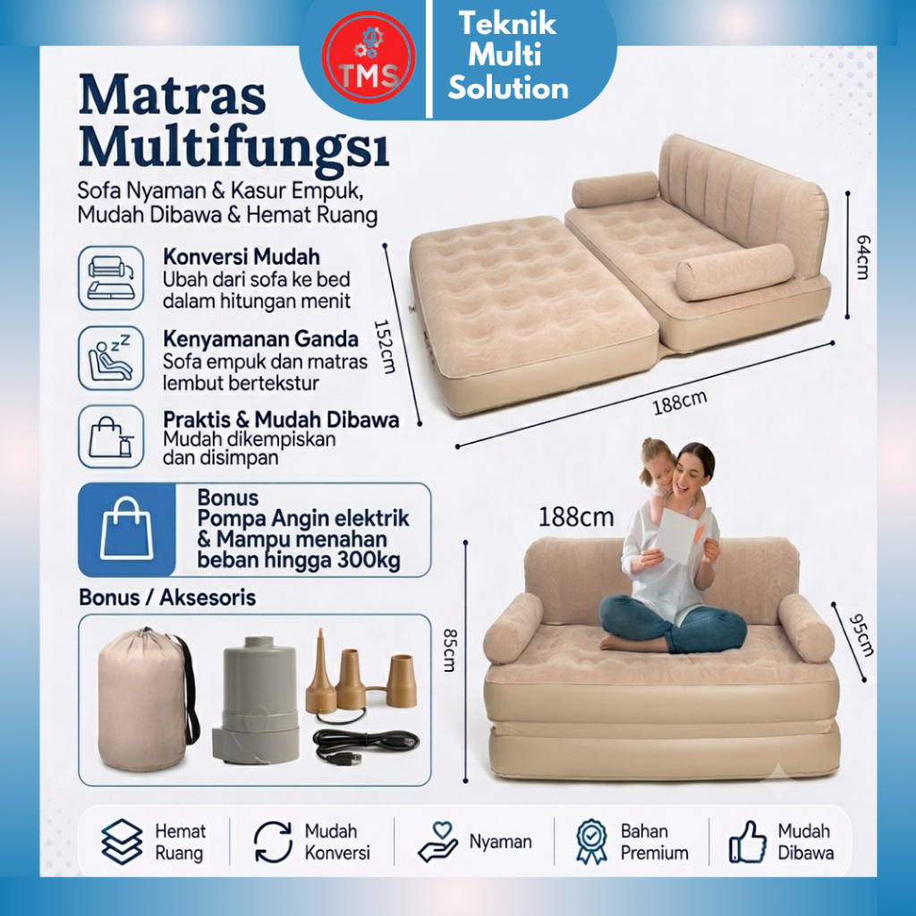 2in1 Sofa Kasur Angin Otomatis Free Pompa & Bantal Tempat Tidur Automatic Inflatable Floor Bunk Bed