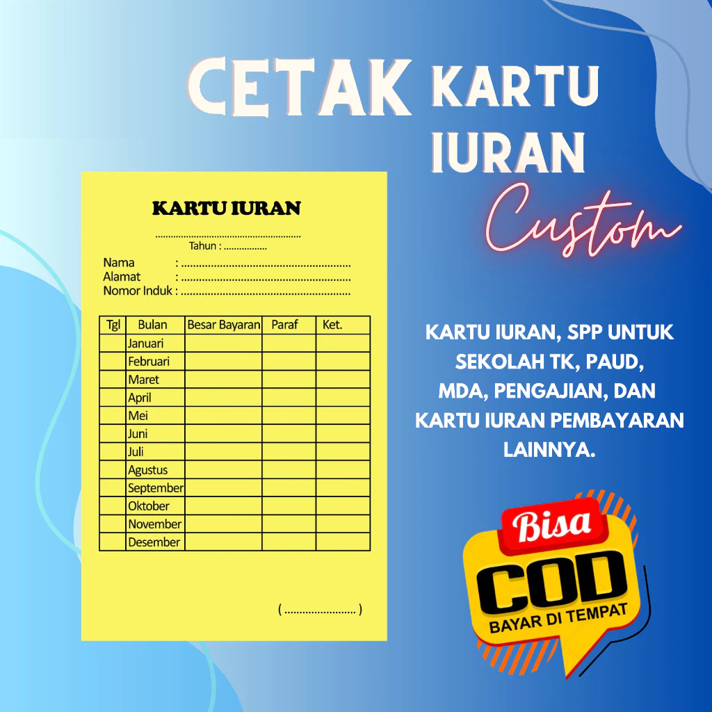 cetak kertas spp custom, cetak kertas iuran custom, cetak kertas infaq