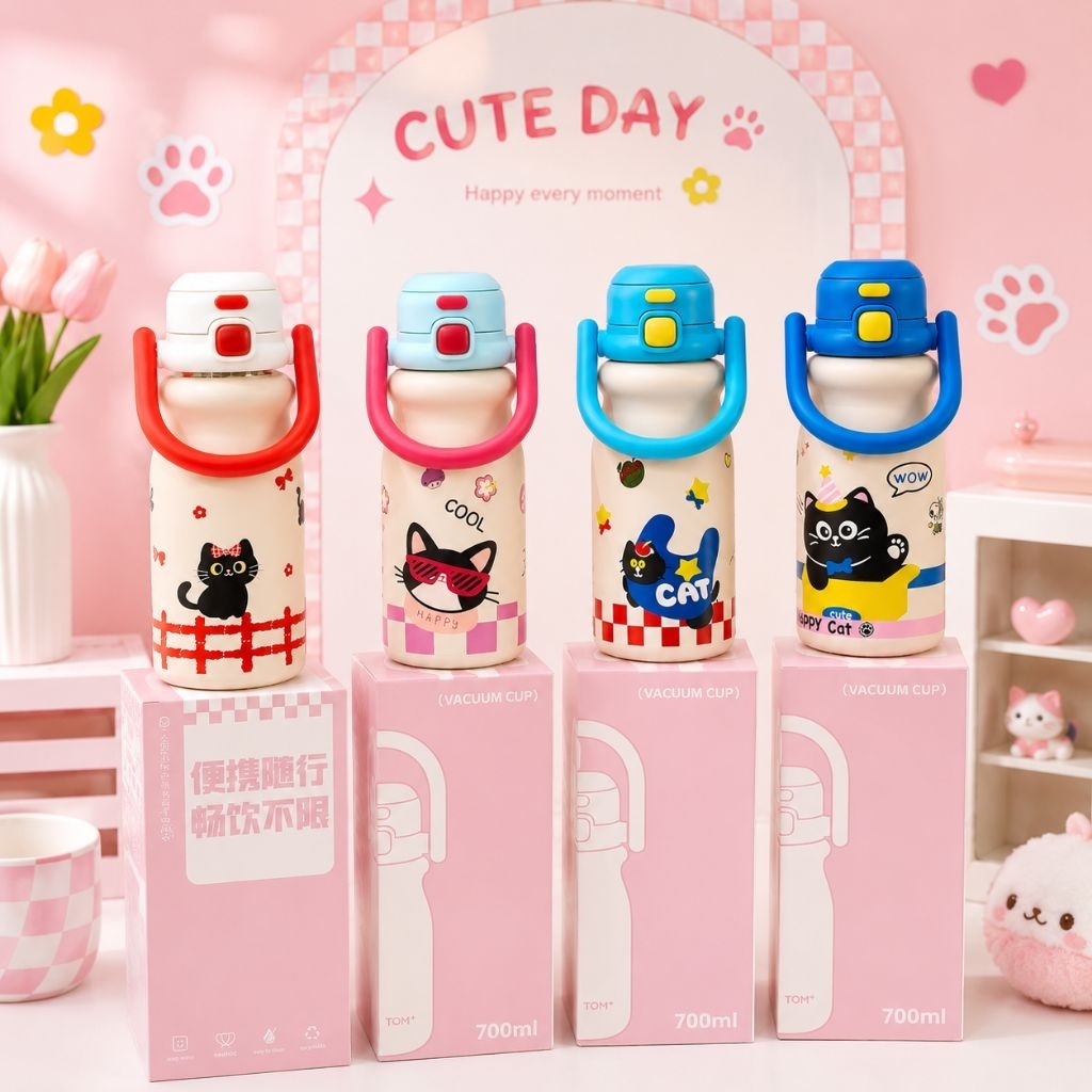 700 ml termos tumblr motif kucing cat termos tahan panas dingin 12 jam sus 316