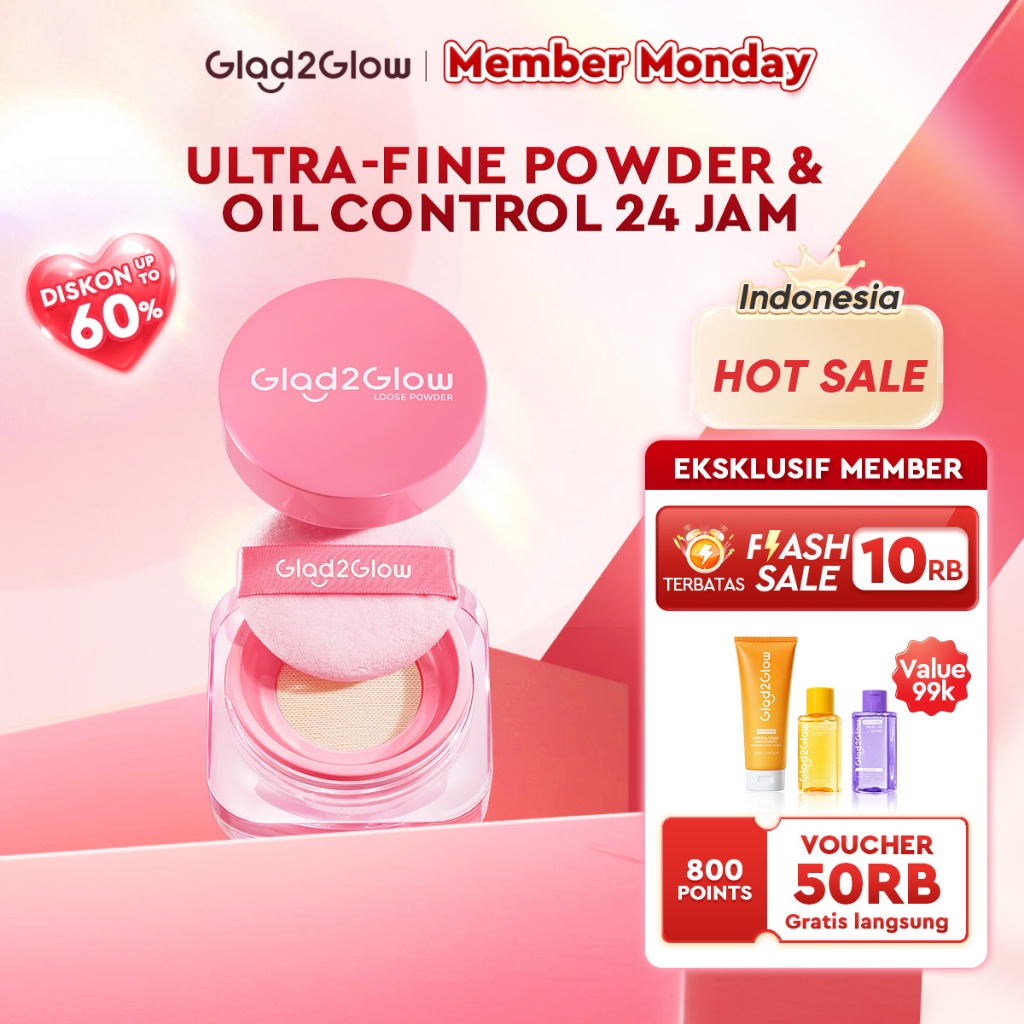 Glad2Glow Perfect Blur&Cover Loose Powder oil control Finishing Kontrol Minyak Tahan Lama Anti Luntu