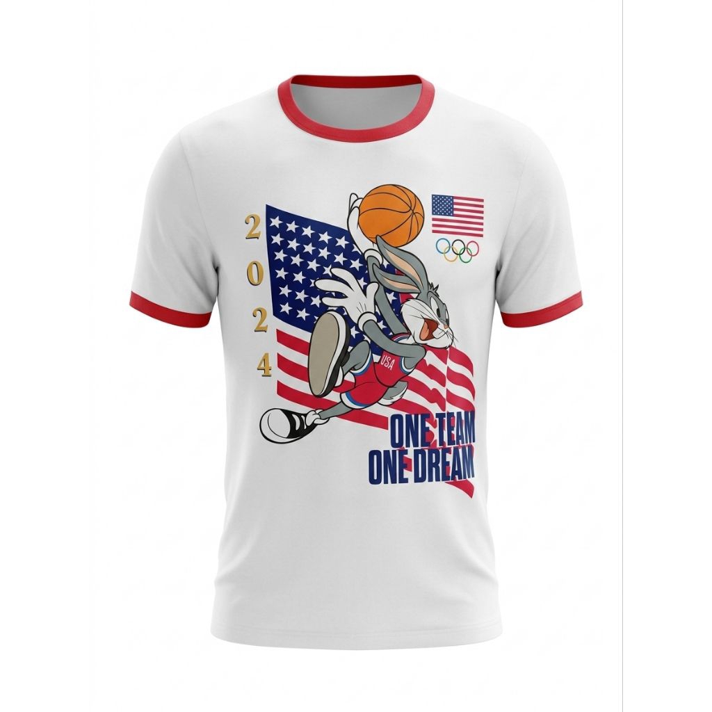 Kaos Looney Tunes bekas/second/pl/preloved x Bugs Bunny 2024 Olympics Team USA, Kaos Vintage, casual