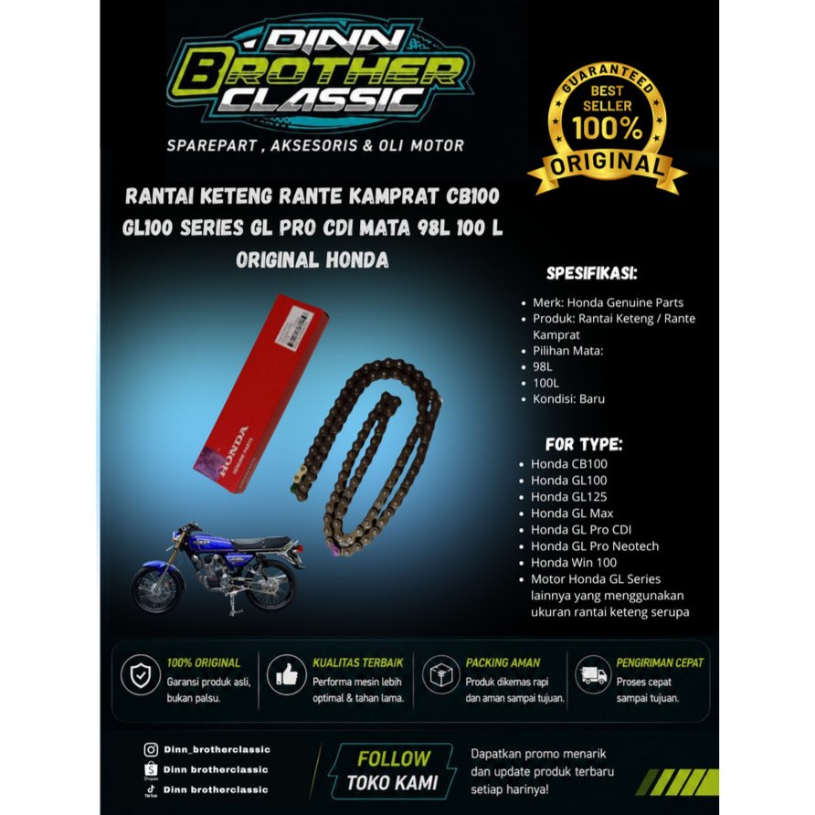 RANTAI KETENG RANTE KAMPRAT CB100 GL100 SERIES GL PRO CDI MATA 98L 100 L ORIGINAL HONDA