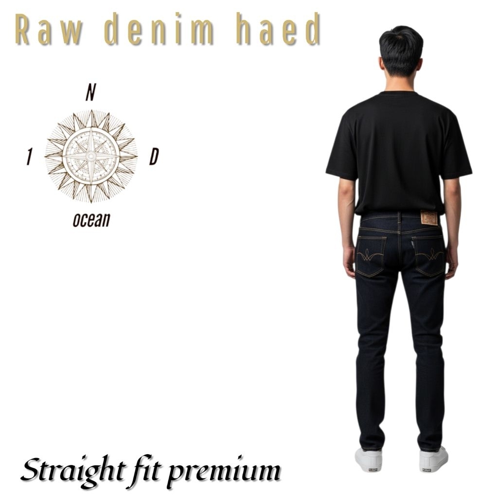 ONE OCEAN DENIM >> jeans SELVEDGE accent gold VILLAGE FLOWERS x blue indigo
