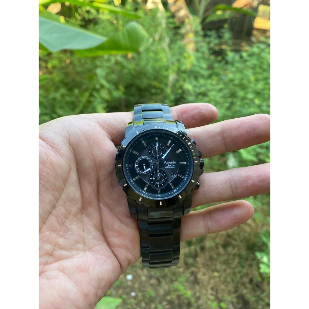 Jam Tangan Alexandre Christie 6141 MC original Chronograph Rantai Hitam Mulus