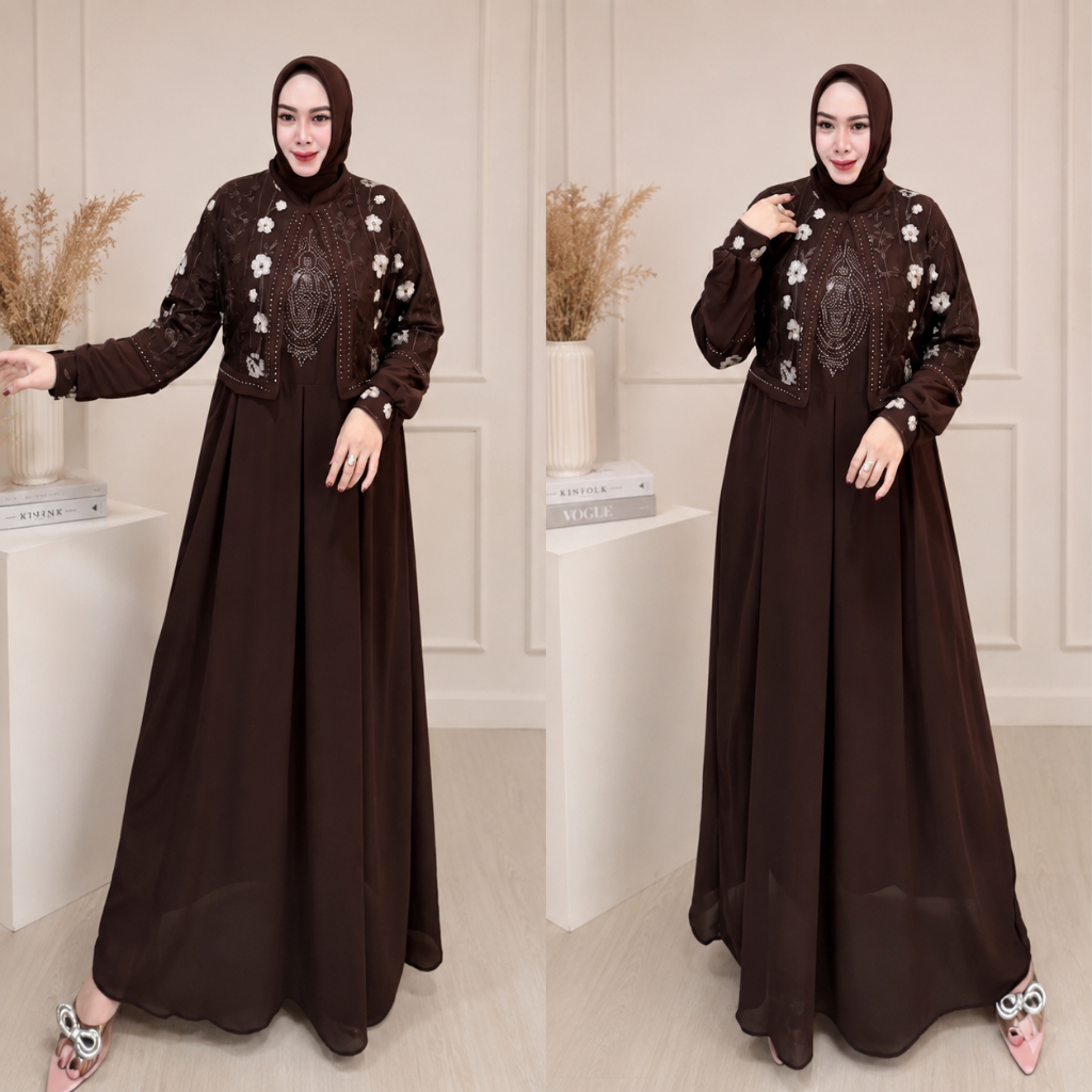 Lunara Dress Kondagan Simple Elegan Mahogany Kombinasi Tille Garden Aplikasi Swarovski Mewah