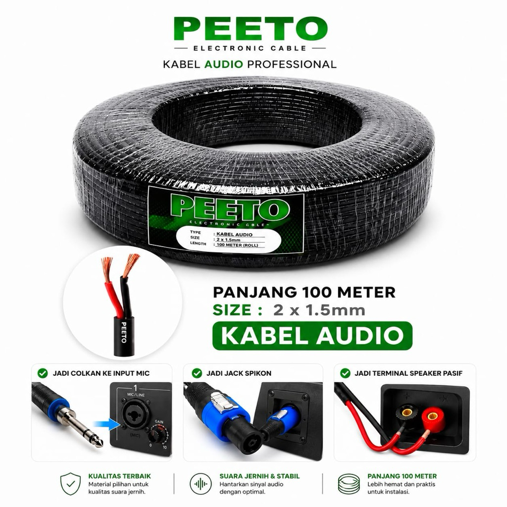 KABEL SPEKER AUDIO KABEL SPEKER KARAOKE SERABUT 2x1.5mm 100 Meter