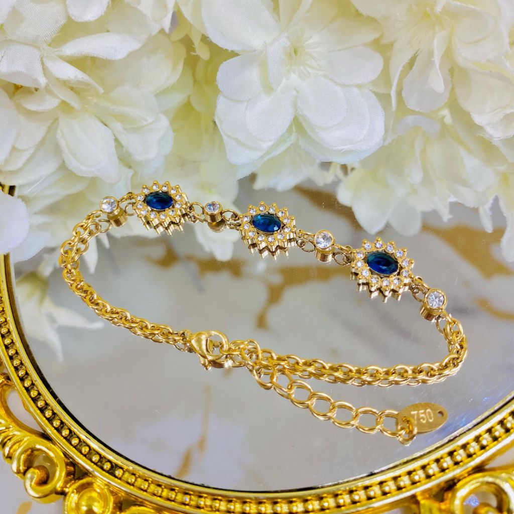 Gelang flat permata biru titanium