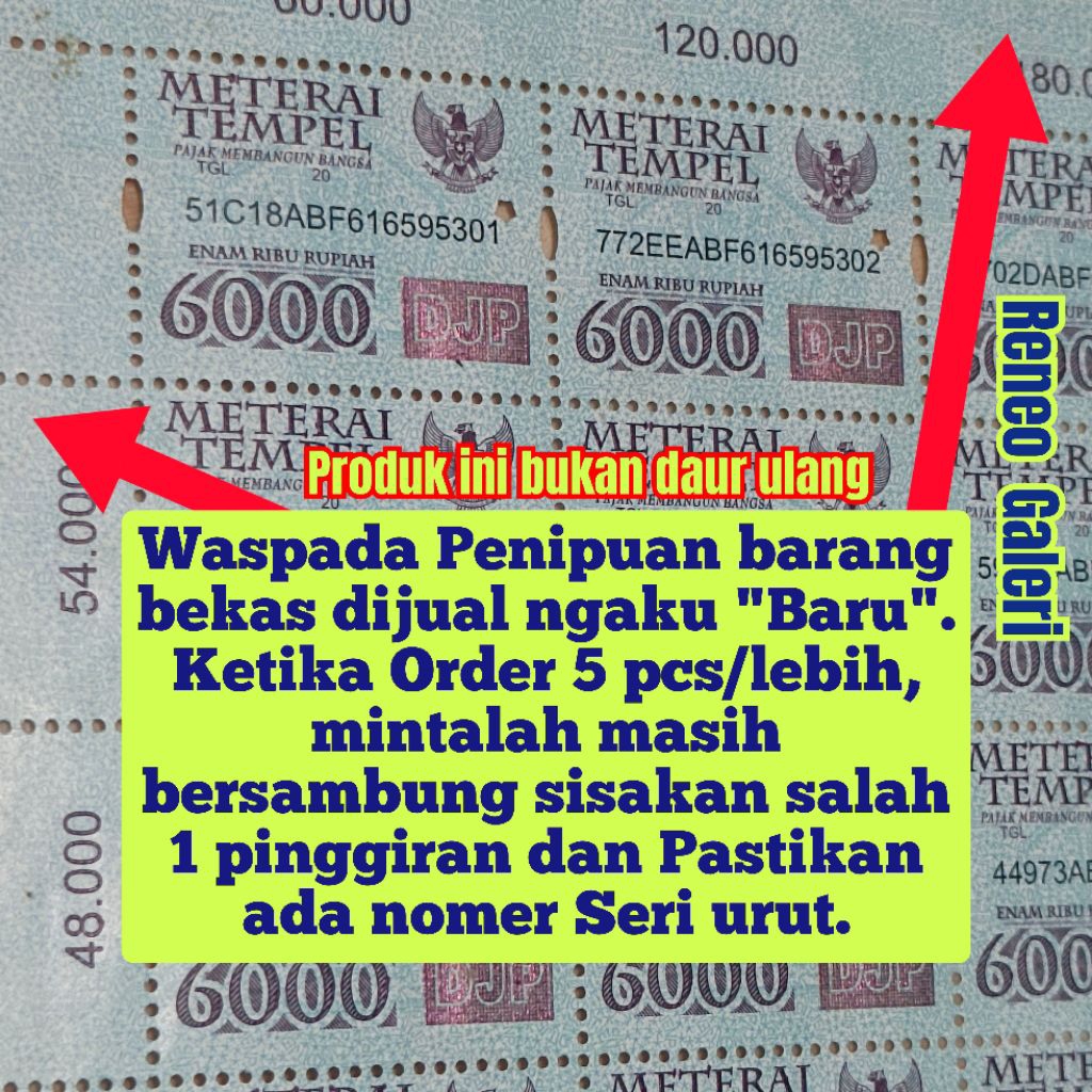 Jamin Baru Materai 6000 Rupiah asli Tahun 2010 2011 2012 2013 2014 2009 2015 Meterai tempel lama kun