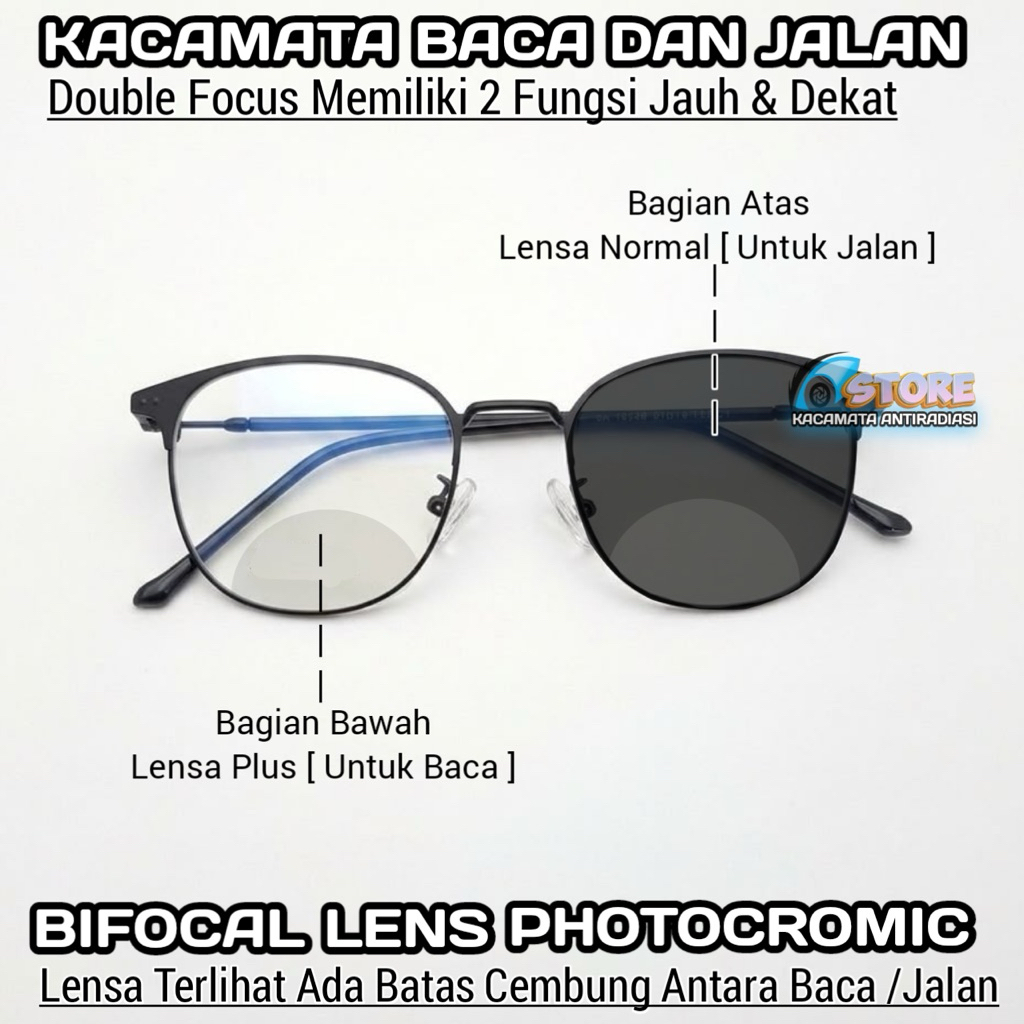 Kacamata Double Focus Photocromic Baca Dan Jalan Pria/Wanita Kacamata Jauh dan Dekat Kacamata Normal