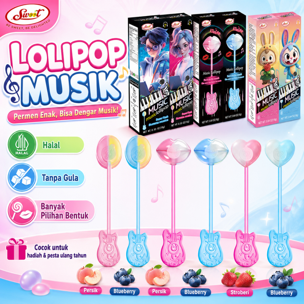 Halal Bisa Nyanyi Lolipop SWOOT Lucu - Bisa Bernyanyi & Bernyanyi - Permen Lolipop Musik Unik untuk 