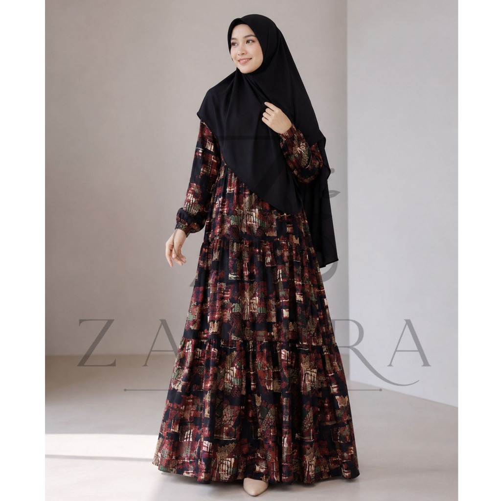 Gamis Motif Abstrak Set Khimar - ZAHIRA