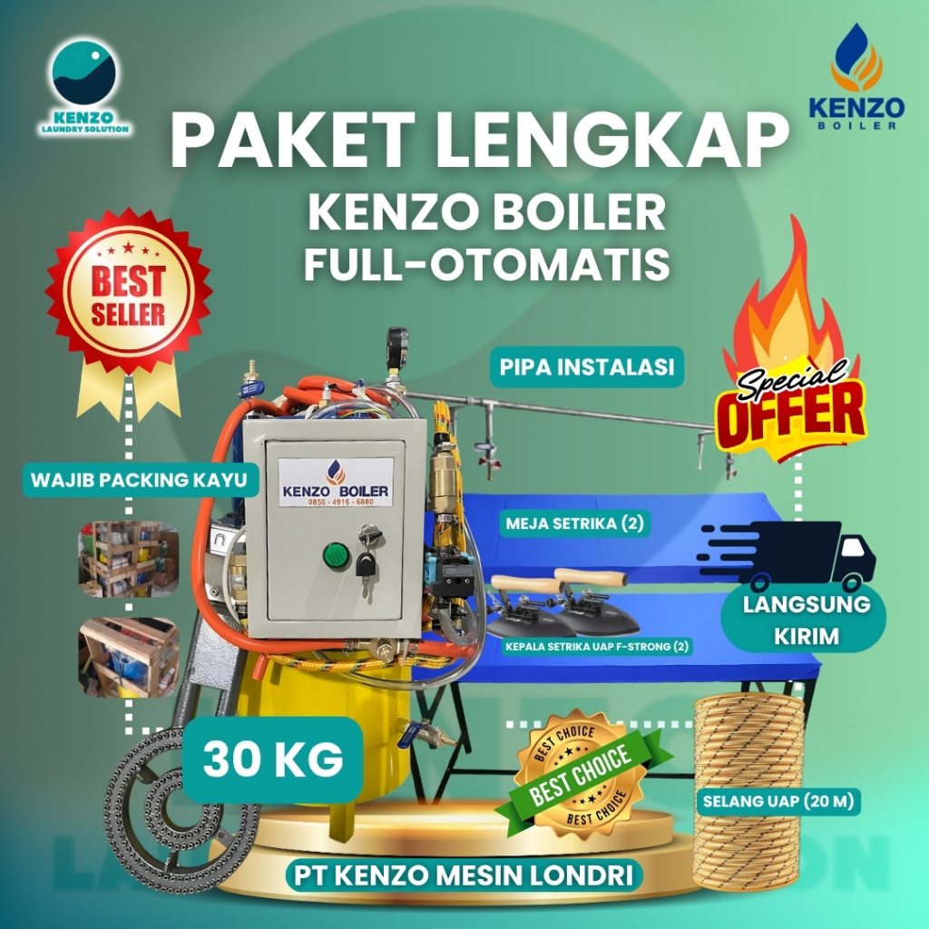 KENZO BOILER FULL-OTOMATIS PAKET LENGKAP (SUDAH PACKING KAYU