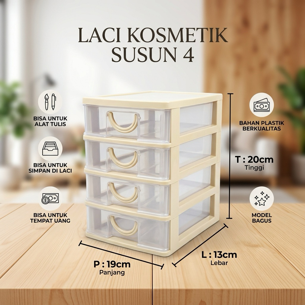 Loker laci mini susun 4 make up serbaguna plastik grosir