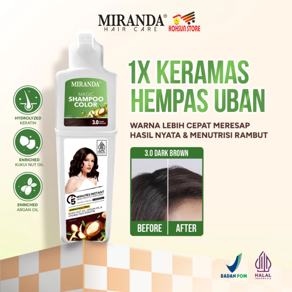 Miranda Magic Shampoo Color Bottle Dark Brown 160ml | Shampo Semir Botol Pewarna Coklat Tua / Penghi