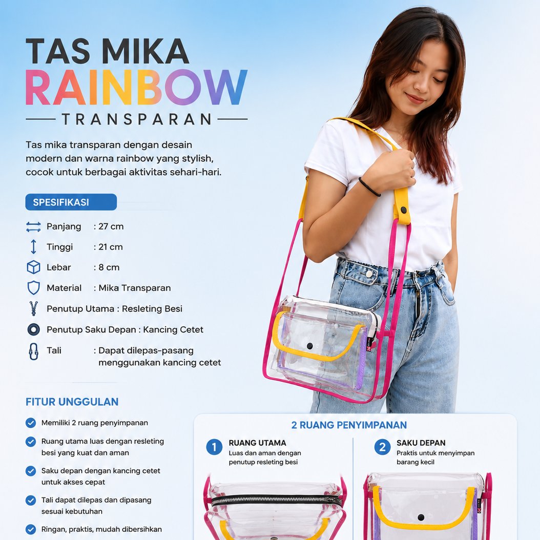 Tas mika Rainbow Mika pvc Tas mika selempang