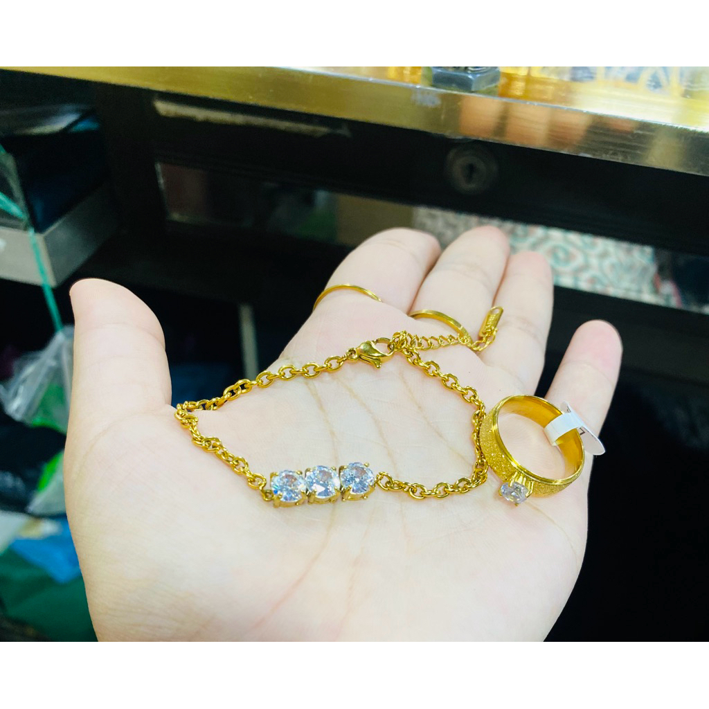 1 set gelang dan cincin titanium