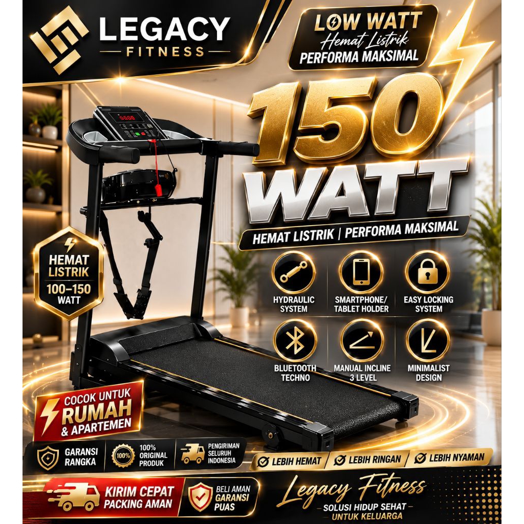 Treadmill Elektrik Low Watt Legacy Falcon Hemat Listrik Alat Olahraga Rumahan Alat Fitnes Treadmill 