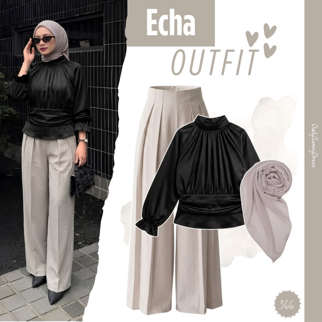 Baju Korean Style Wanita | Echa Blouse Deapery, Bella Square, Lavie Pants Kulot | OOTD Kekinian Terb