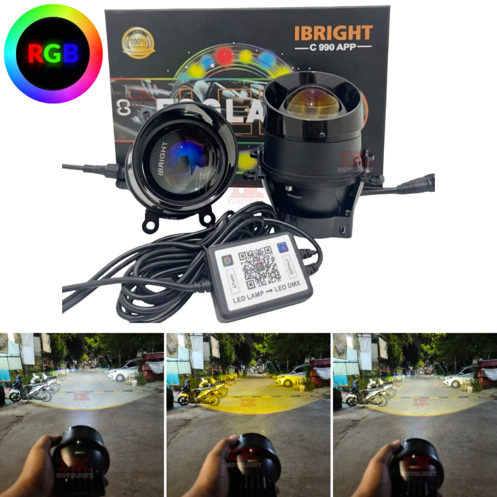 IBRIGHT C990 Foglamp 3 Inch Blue Lens Honda Toyota Mobil Sepasang Foglamp Bonus Bracket Universal