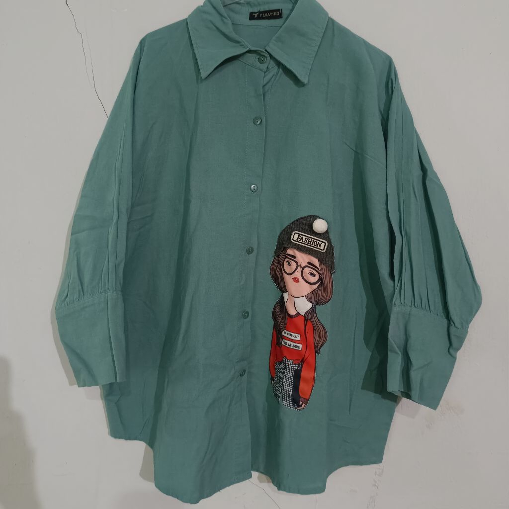 Preloved kemeja batwing hijau tosca mint