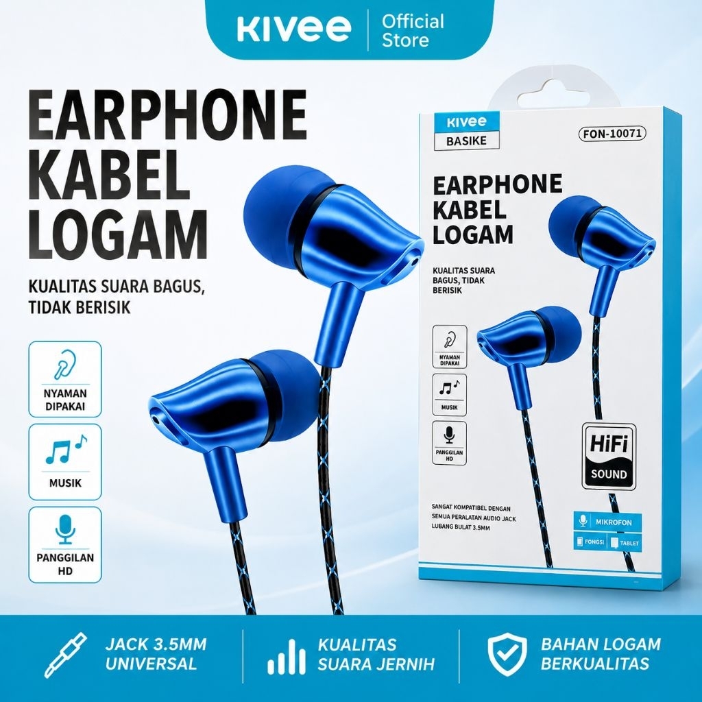 EARPHONE KABEL LOGAM KIVEE/BASIKE FON-10071 HIFI SOUND