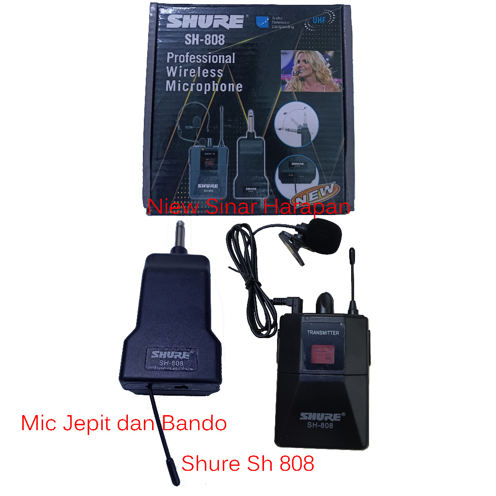 mic jepit dan bando Wireles  shure Sh 808 wireless/mic clip on bando shure sh 608