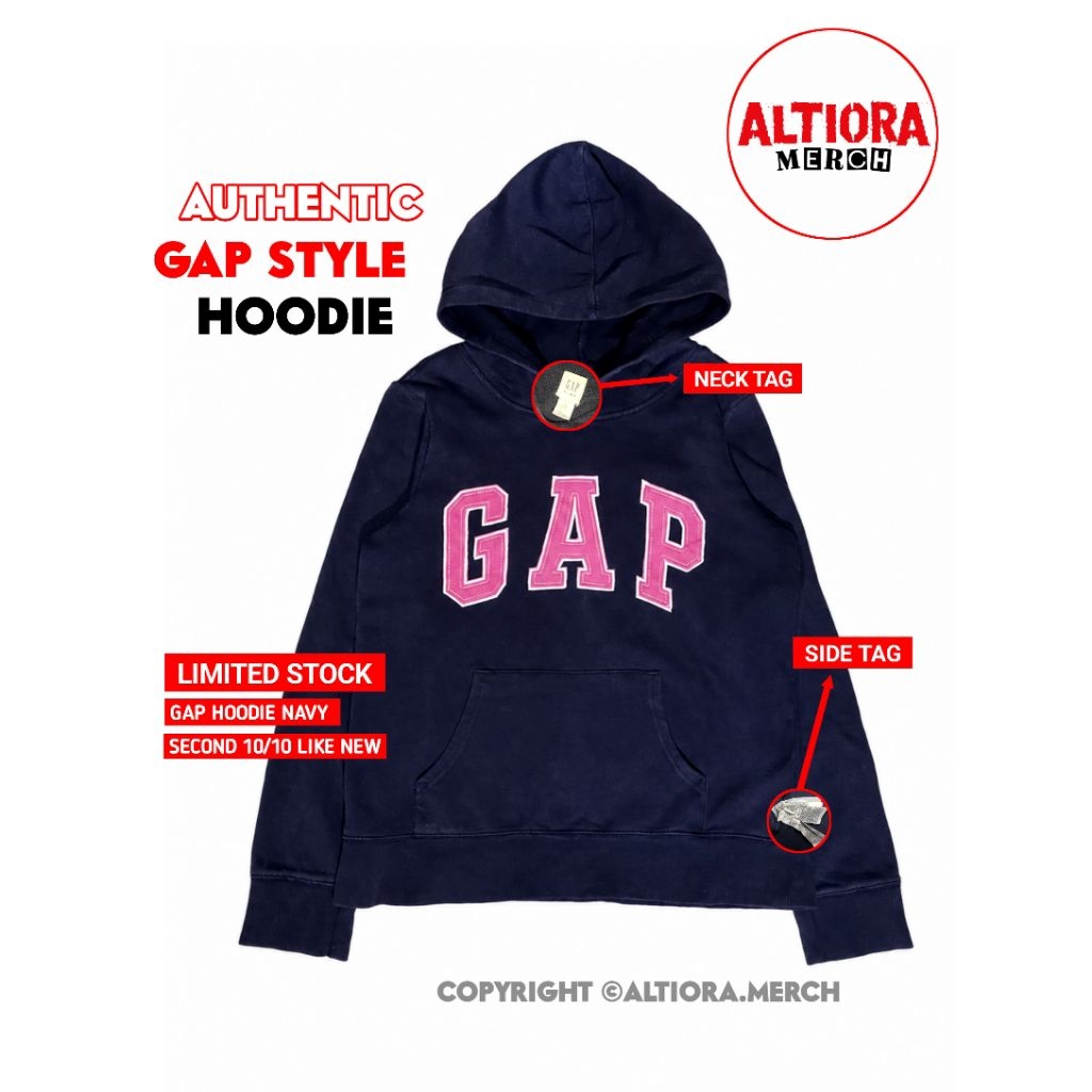Hoodie Gap Logo Pink Navy Vintage Style 10/10