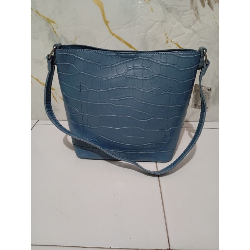 Tas Bahu Miniso Import Cina PVC Croco Biru Original New