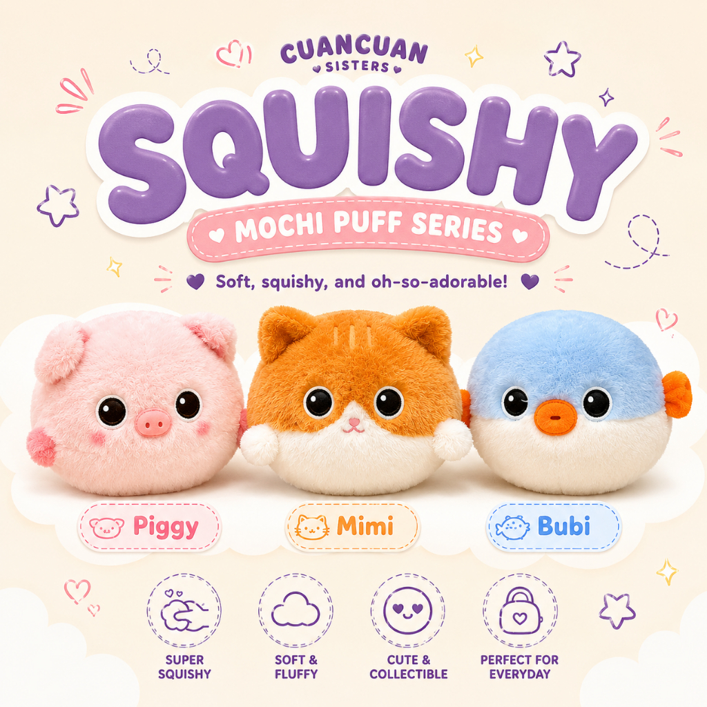 [SQUISHY] Mochi Puff Series / Gantungan Kunci Squishy Piggy Kucing Ikan Buntal