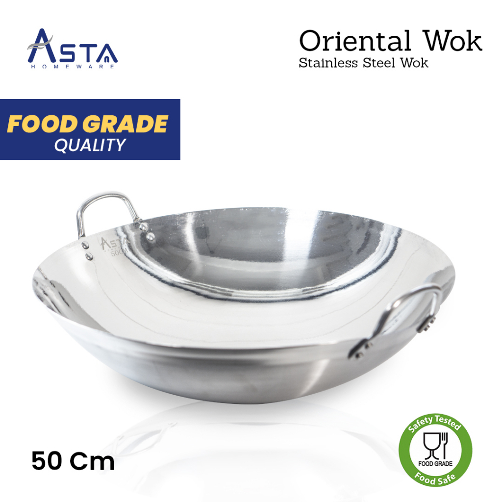 Wajan Penggorengan Stainless Steel - Kuali Tebal - Oriental Wok 50 cm - Asta Homeware