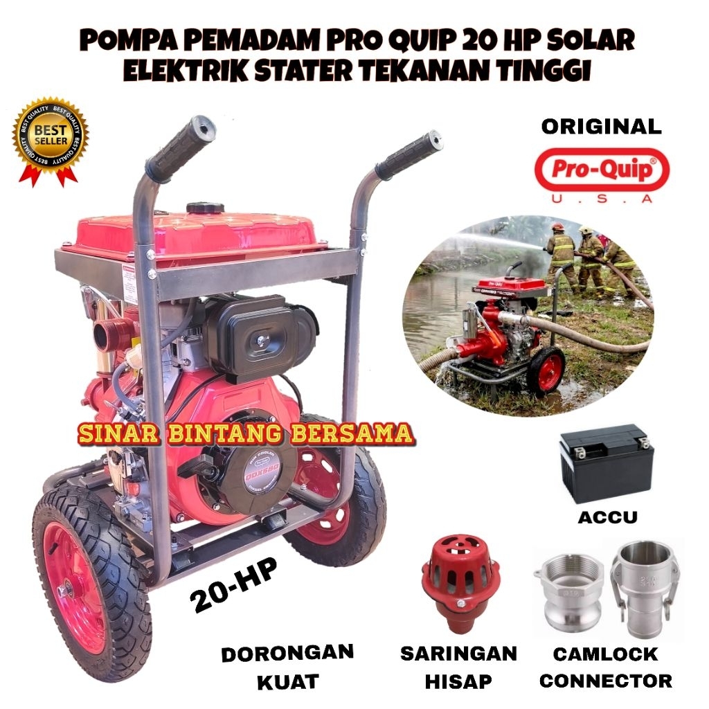 Pompa Pemadam Diesel Solar Pro Quip 20 HP QHW-80 Elektrik Stater Tekanan Tinggi