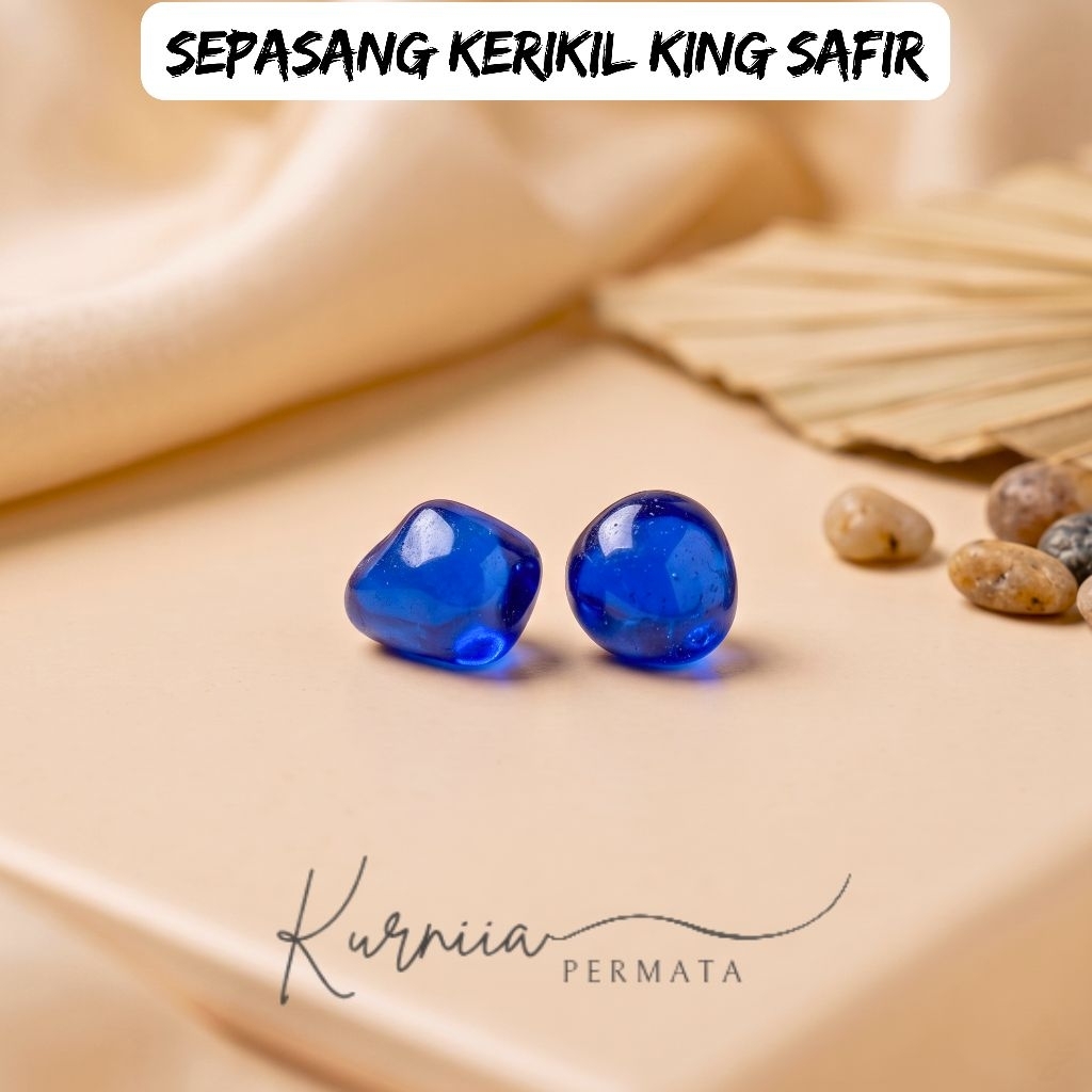 Sepasang Kerikil Bahan Batu King Safir Royal Blue Sapphire ( 2pcs )