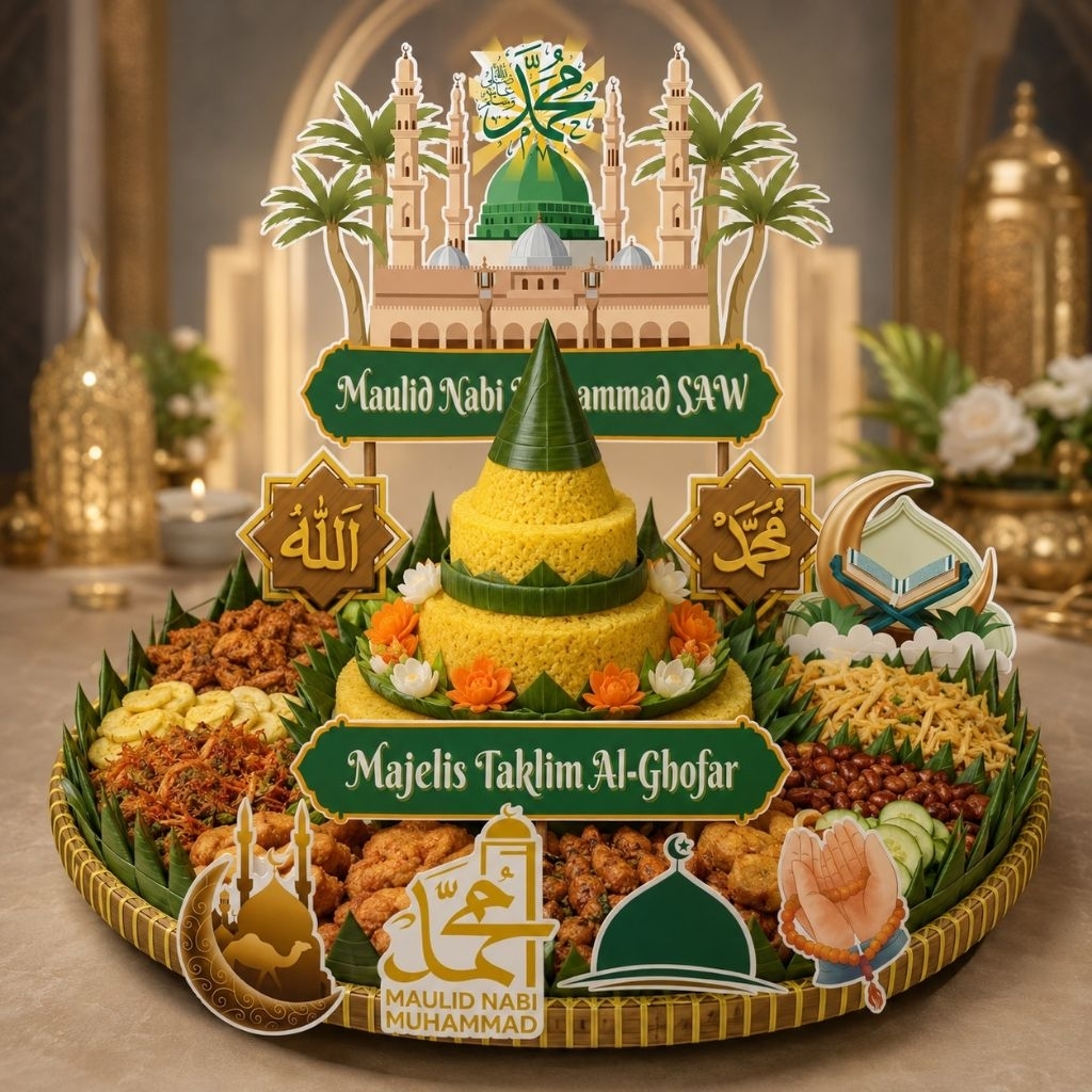 Topper Hiasan Tumpeng Maulid Nabi Muhammad Custom nama / Hiasan custom Maulud Nabi
