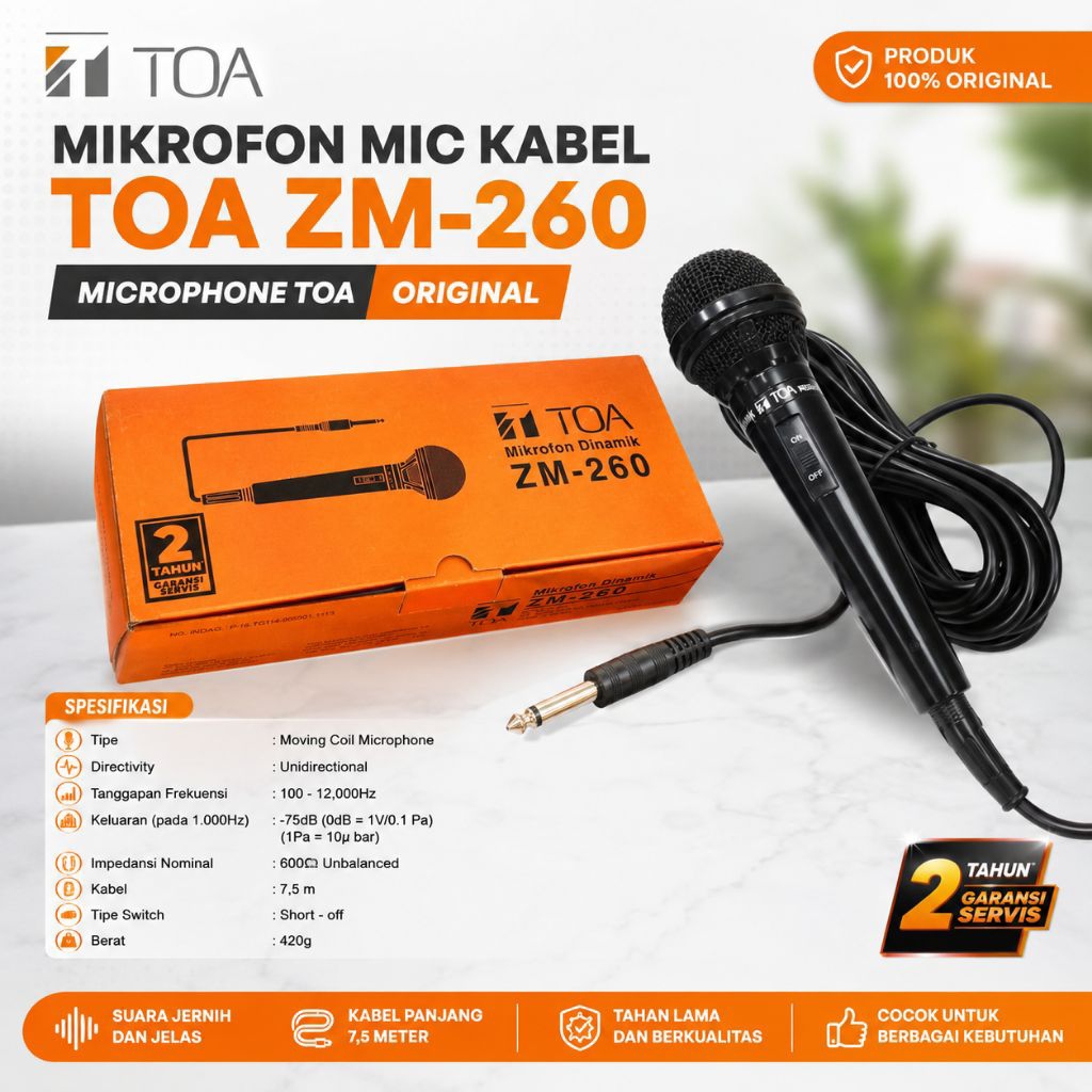 MIKROFON MIC KABEL TOA ZM-260 ZM 260 MICROPHONE TOA ORIGINAL