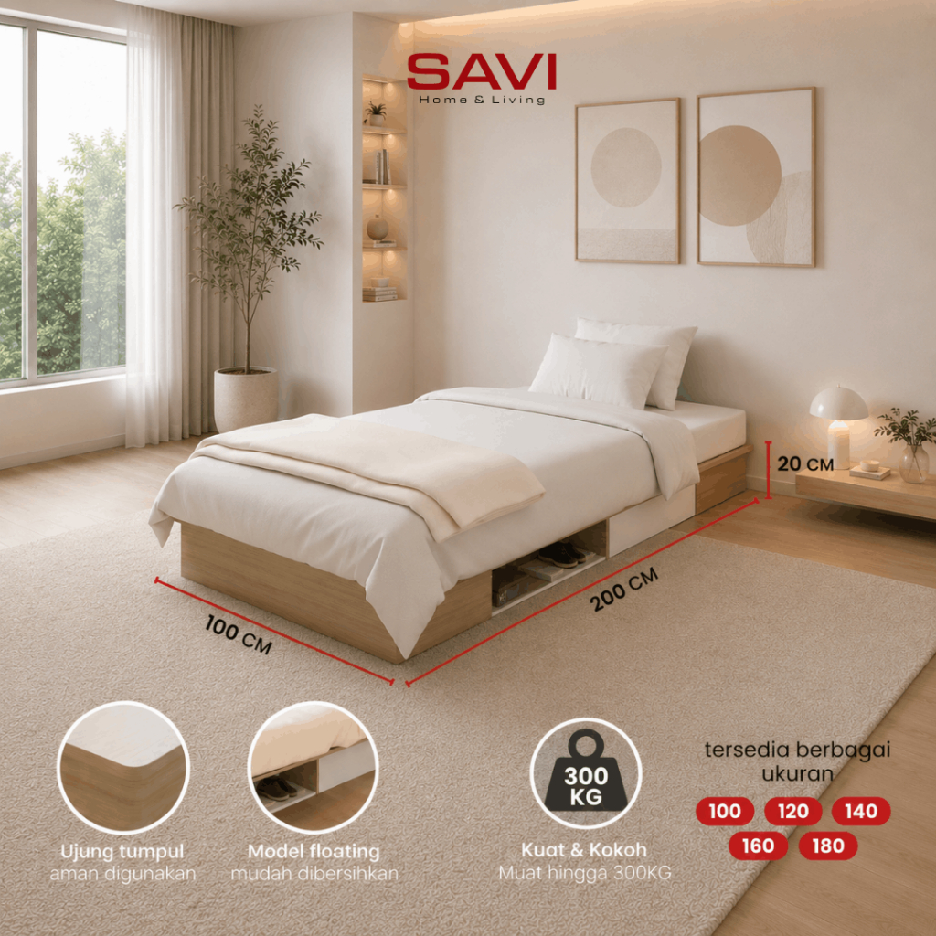 SAVI - CAMILLE BD100 Dipan / Ranjang / Tempat Tidur dengan Laci Penyimpanan / Divan 100 / Dipan Laci