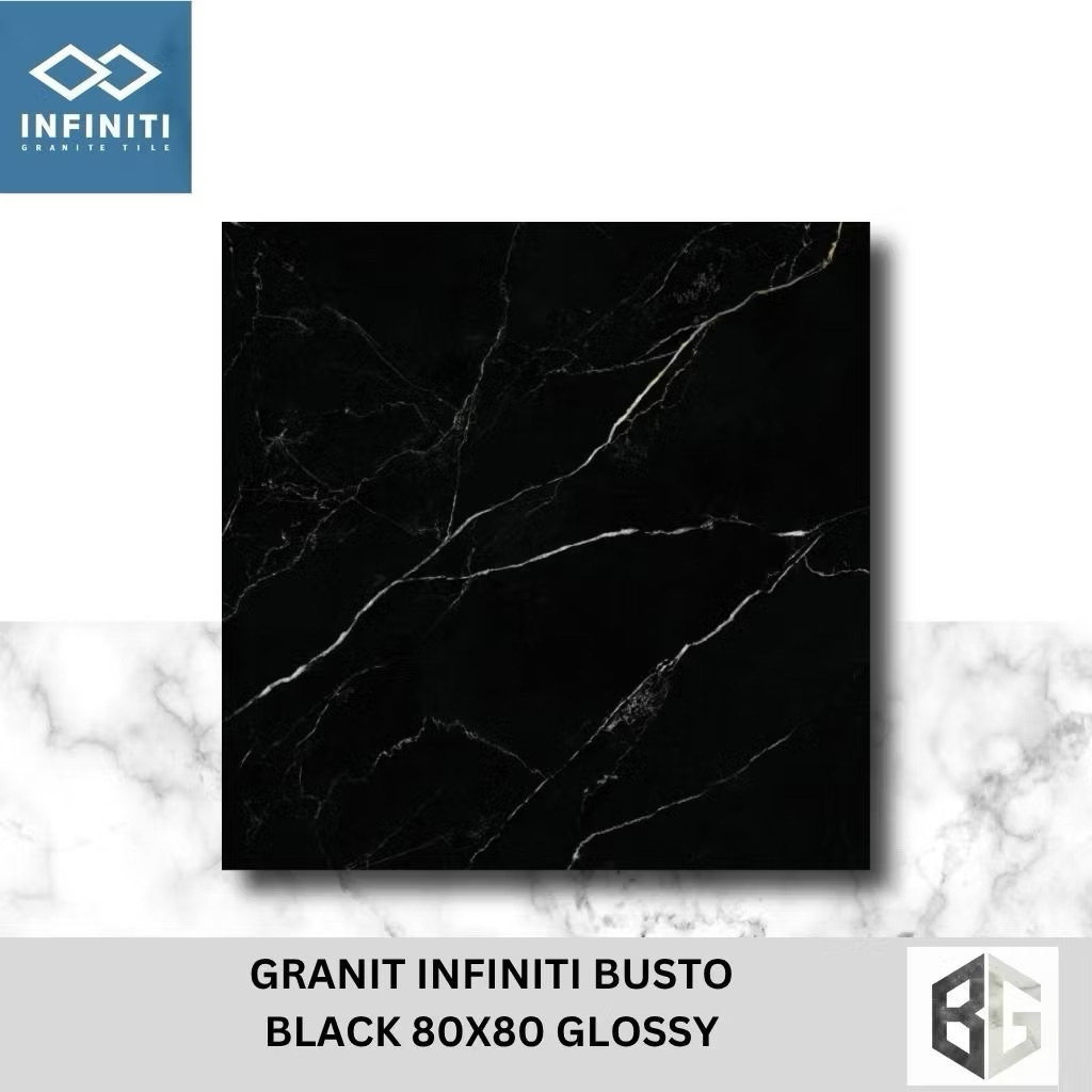 GRANIT LANTAI INFINITI Busto Black 80X80 Glossy Motif Marmer