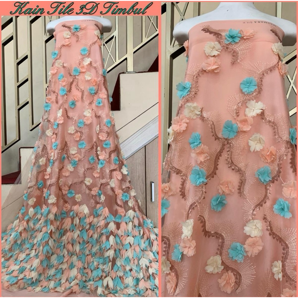 Kain tile/tulle 3d motif bunga timbul kain tile brokat tile akar tile polos kain dress kain kebaya H