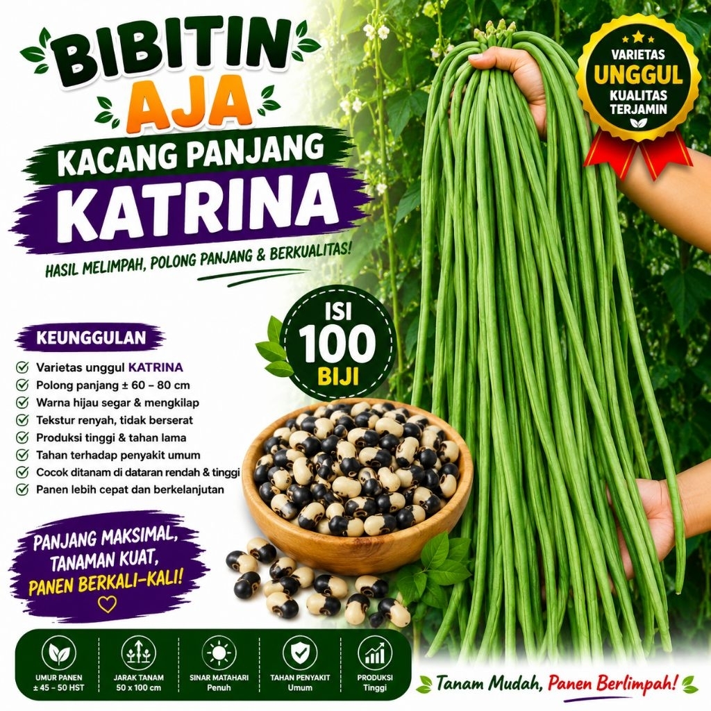 100 Biji Benih Kacang Panjang Katrina Unggul | Bibit Kacang Panjang Katrina Berkualitas | Cepat Pane