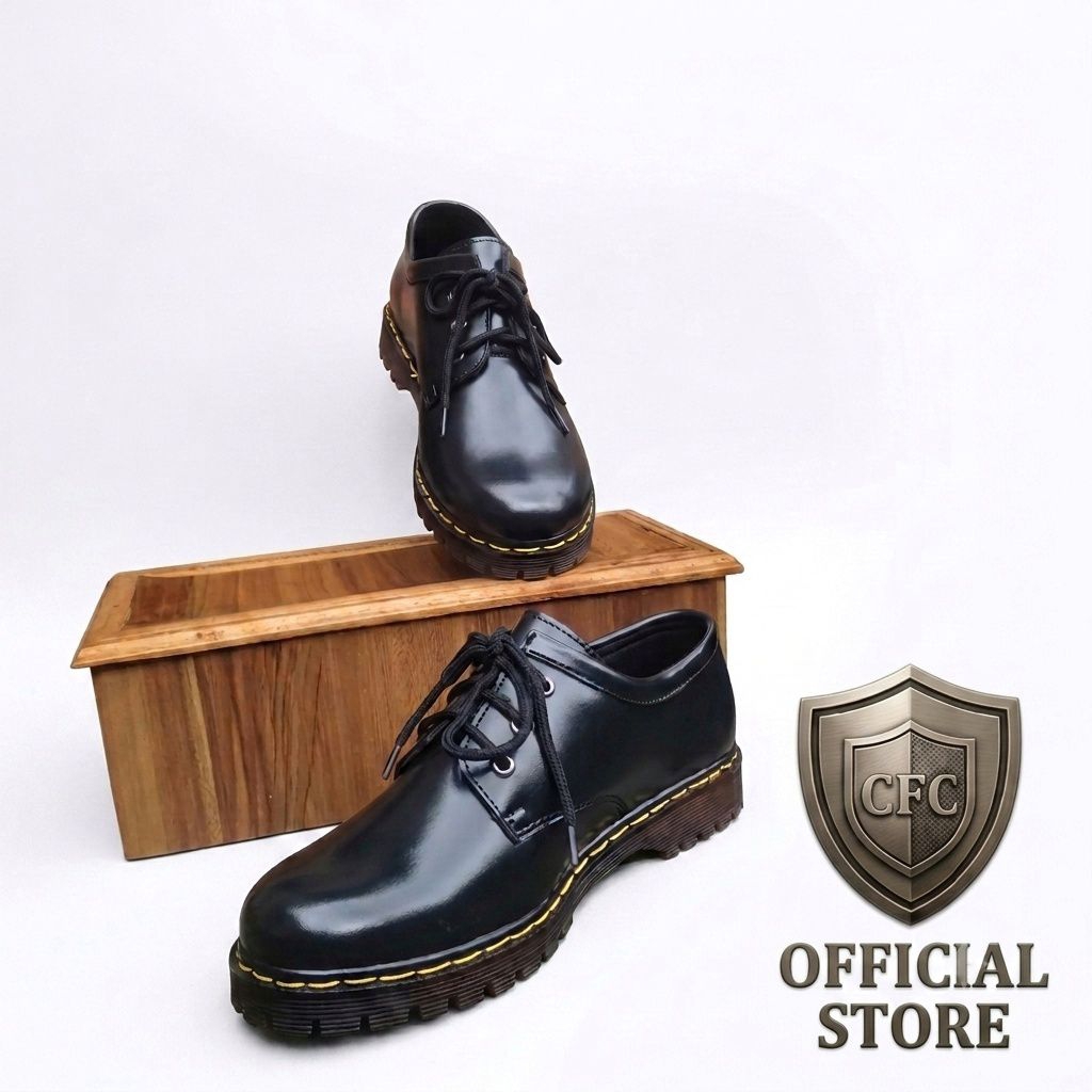 Sepatu Docmart Pria Low Boots Hitam Loafers Pormal Tali