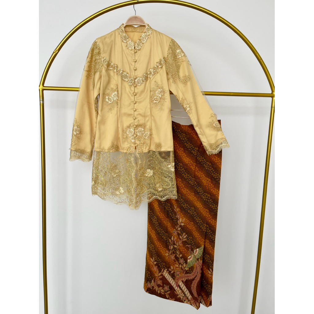 KEBAYA KUNING + ROK SPAN KAIN BATIK MOTIF BURUNG COKLAT PREMIUM