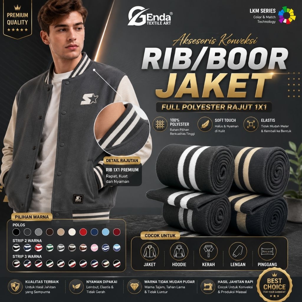 Kain rib bur abu tua polyester premium lembut tabal ealastis