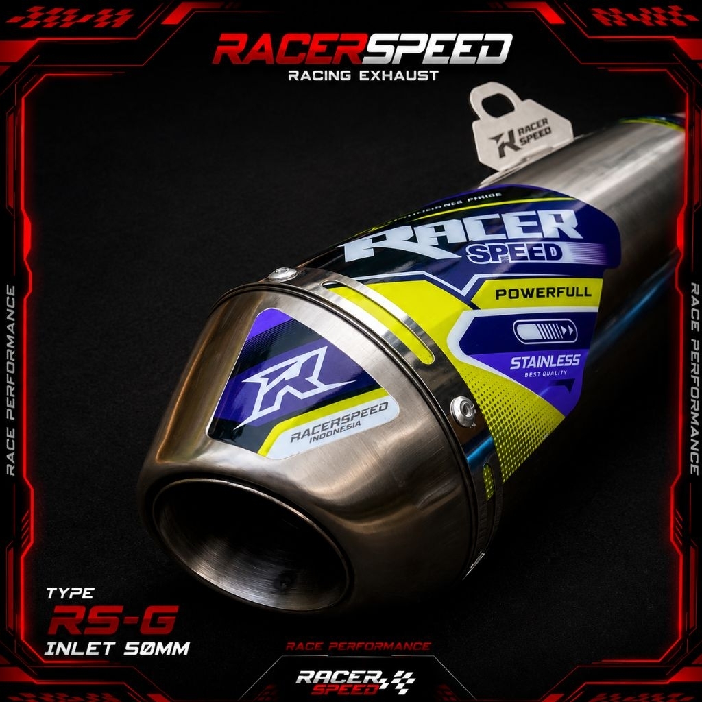 Knalpot RACERSPEED RS-G KLX150 CRF150L WR155 D-Tracker | Full Stainless Powerboom Bluemoon Inlet 50m