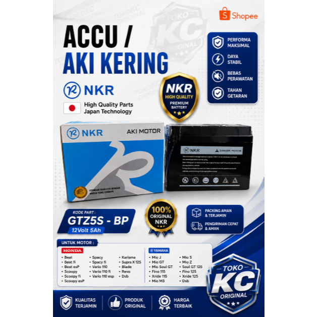 ACCU AKI NKR NTZ5S - BP / YTZ5S / MTZ5S HONDA BEAT,SUPRA X 125, VIXION, MIO DLL