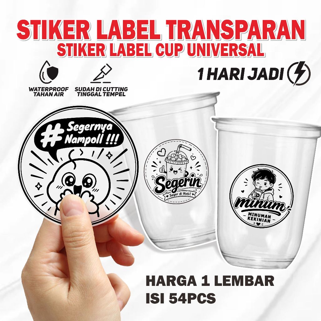 STIKER CUP MINUMAN TRANSPARAN | STIKER TRANSPARAN | STIKER CUP KEKINIAN
